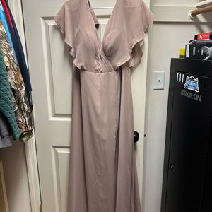 Formal Long Chiffon Dress Taupe Colored Flutter Sleeve size 16
